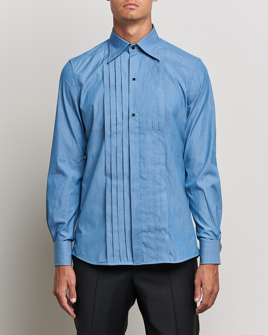 Herr | Skjortor | Stenströms | 1899 Slimline Denim Tuxedo Shirt Blue