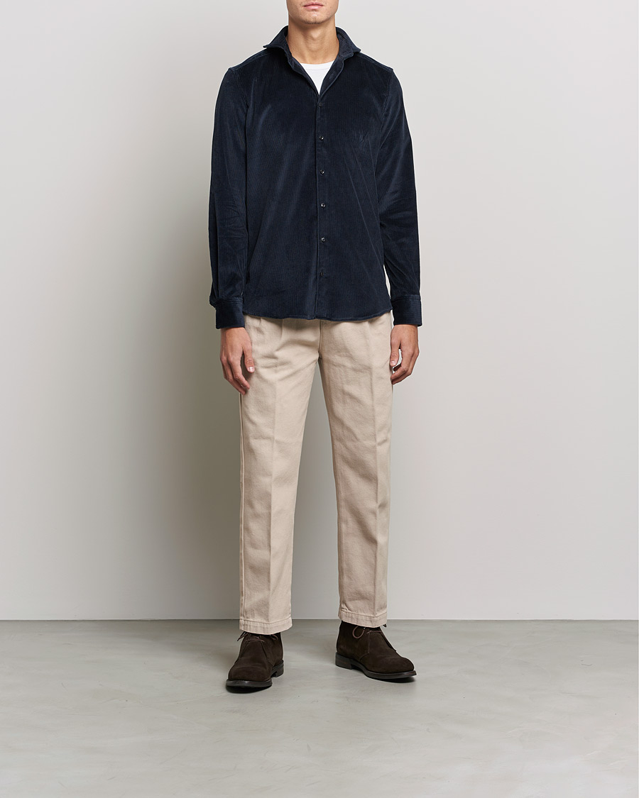 Herr | Skjortor | Stenströms | 1899 Slimline Sea Island Corduroy Shirt Navy