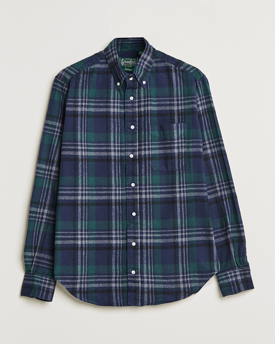 Herr | Skjortor | Gitman Vintage | Button Down Shaggy Flannel Shirt Blackwatch Check