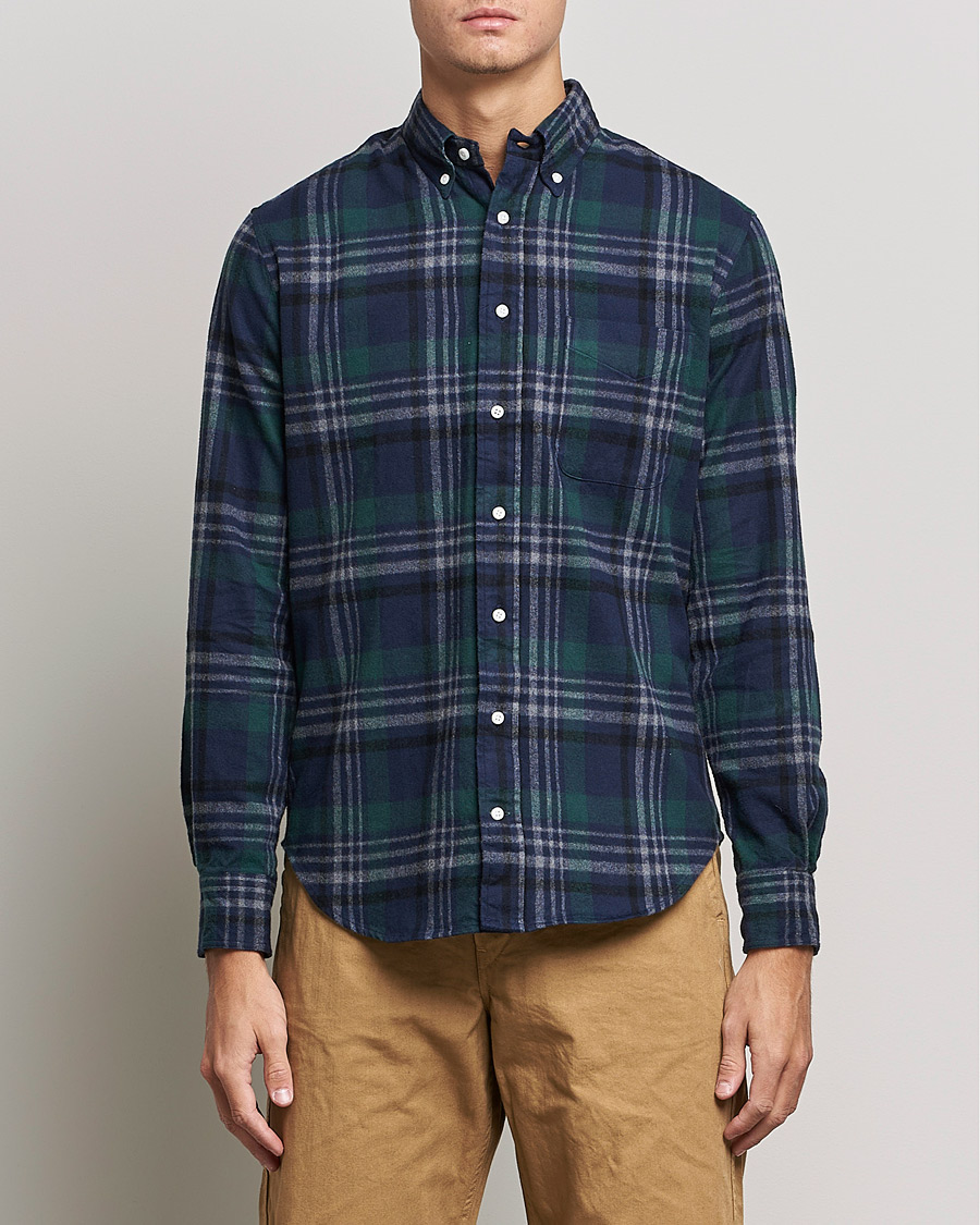Herr | Skjortor | Gitman Vintage | Button Down Shaggy Flannel Shirt Blackwatch Check