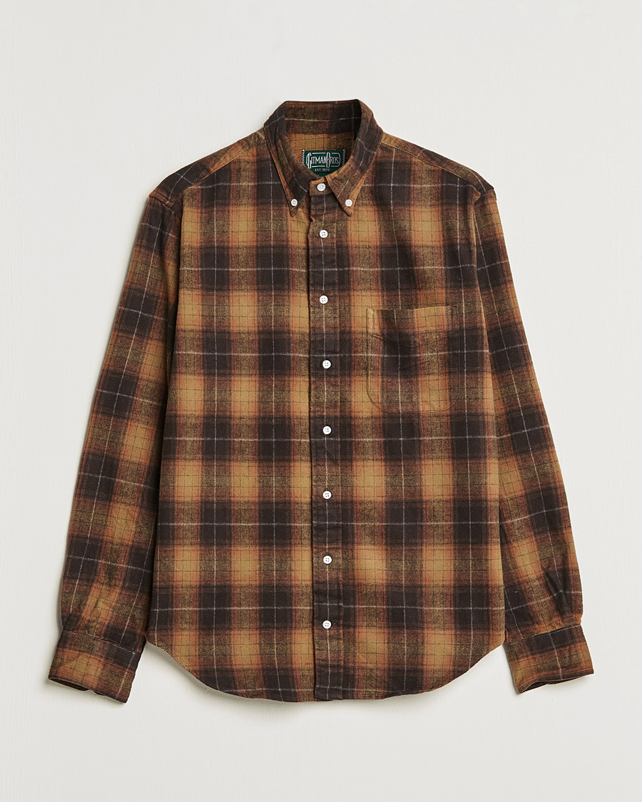 Herr | Skjortor | Gitman Vintage | Button Down Shaggy Flannel Shirt Brown Check