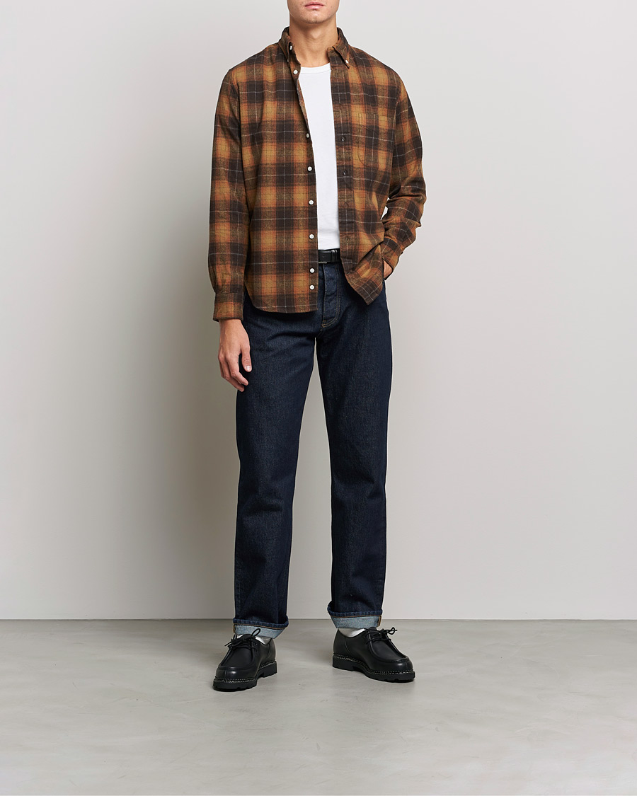 Herr | Skjortor | Gitman Vintage | Button Down Shaggy Flannel Shirt Brown Check