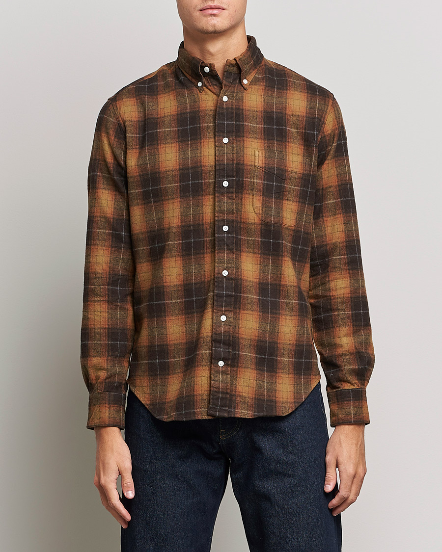 Herr | Skjortor | Gitman Vintage | Button Down Shaggy Flannel Shirt Brown Check