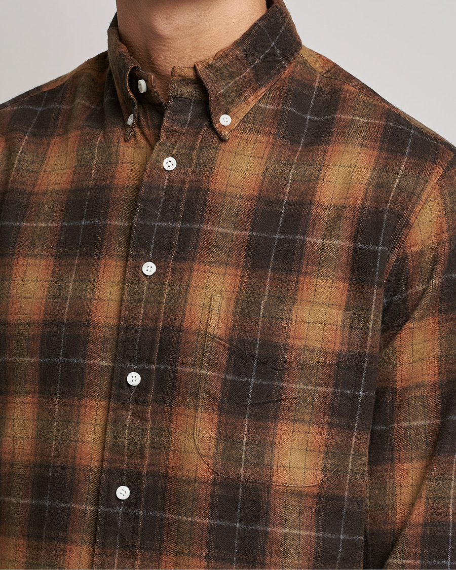 Herr | Skjortor | Gitman Vintage | Button Down Shaggy Flannel Shirt Brown Check