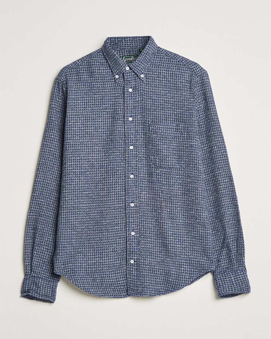 Herr | Skjortor | Gitman Vintage | Button Down Houndstooth Flannel Shirt Dark Blue