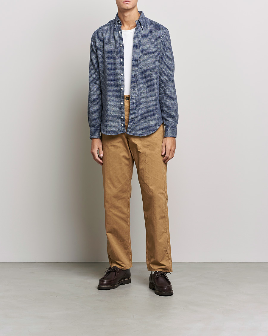 Herr | Skjortor | Gitman Vintage | Button Down Houndstooth Flannel Shirt Dark Blue