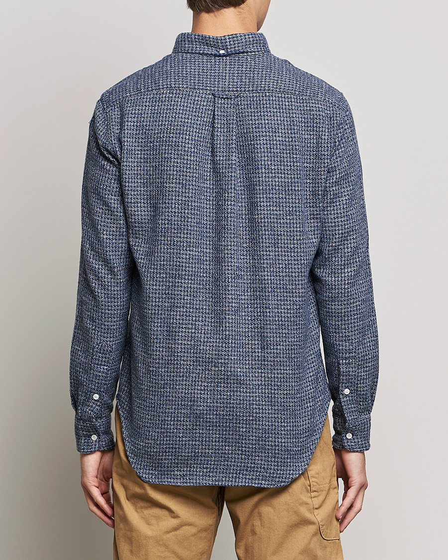 Herr | Skjortor | Gitman Vintage | Button Down Houndstooth Flannel Shirt Dark Blue