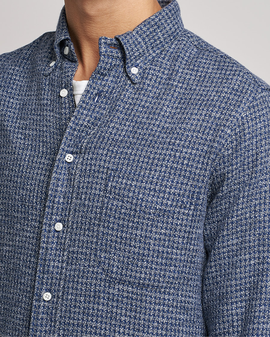 Herr | Skjortor | Gitman Vintage | Button Down Houndstooth Flannel Shirt Dark Blue