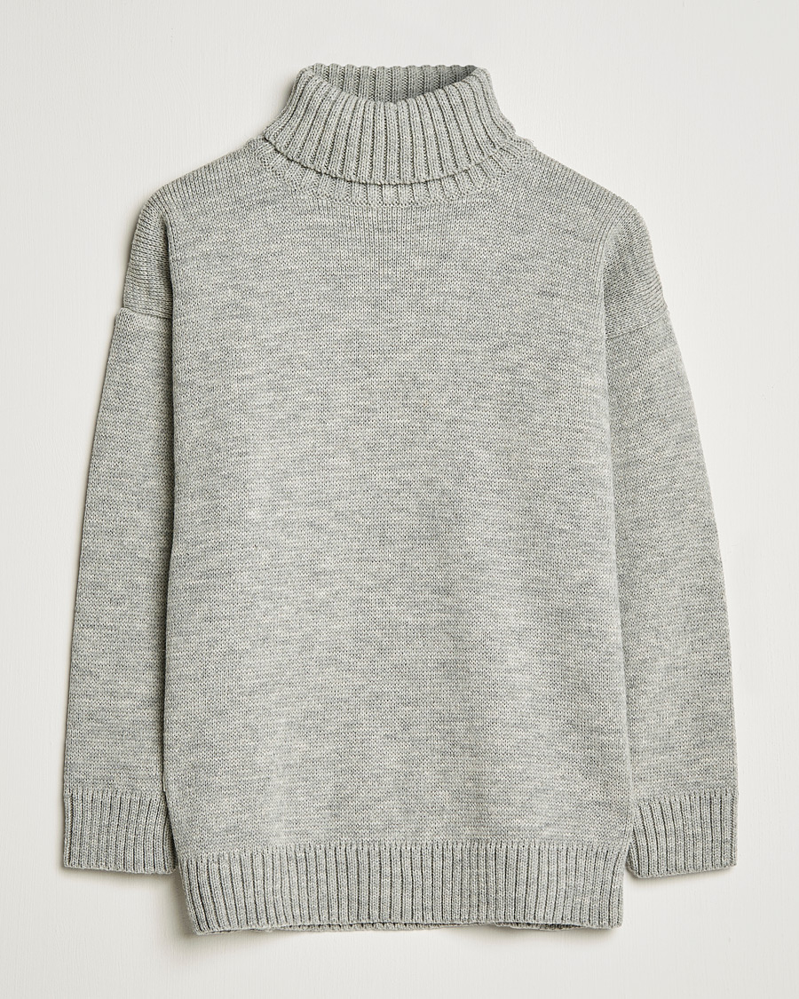 Herr | Tröjor | Gloverall | Submariner Chunky Wool Roll Neck Light Grey