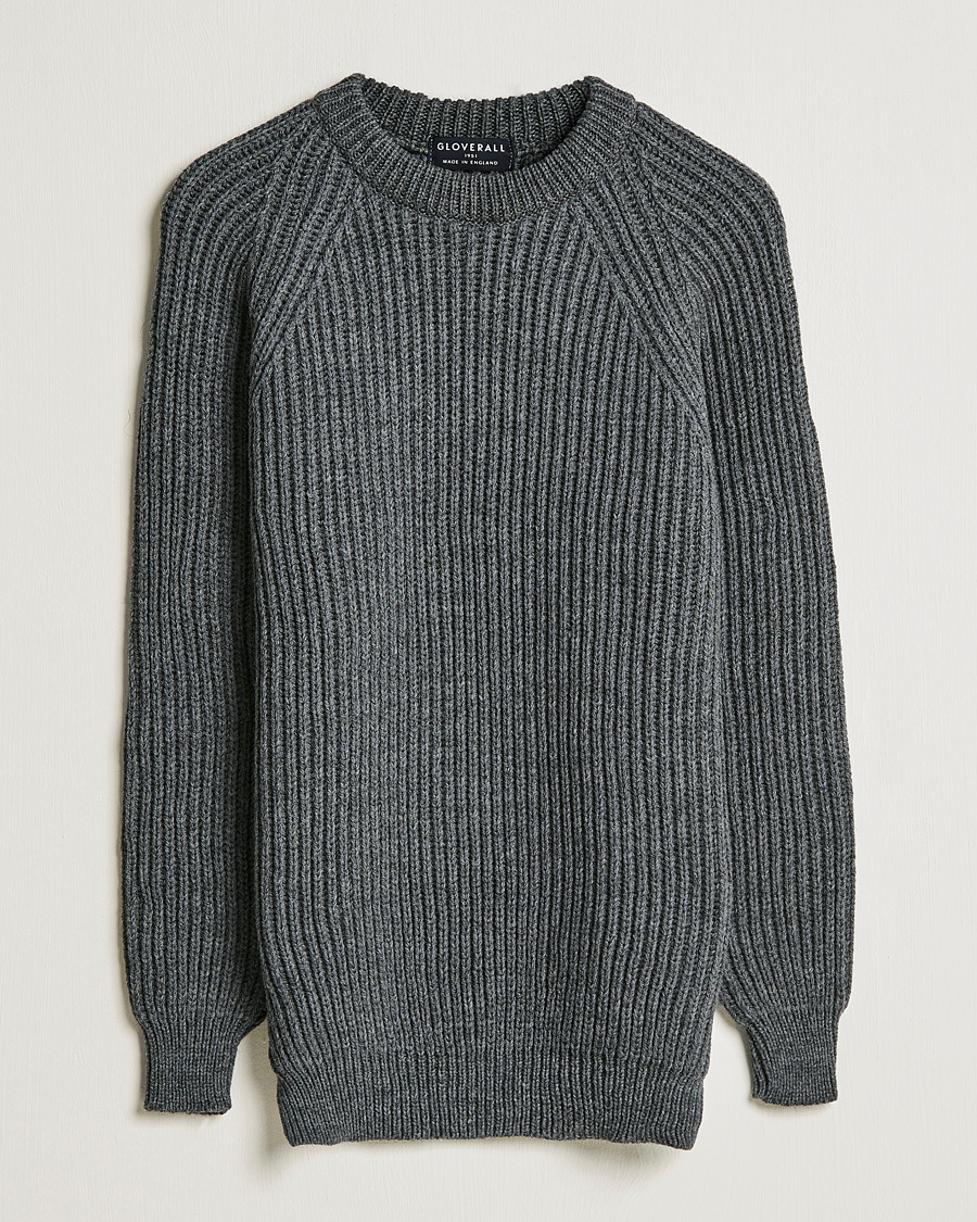 Herr | Tröjor | Gloverall | Fisherman Rib Chunky Wool Crew Neck Grey