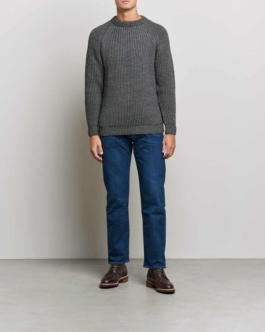Herr | Tröjor | Gloverall | Fisherman Rib Chunky Wool Crew Neck Grey