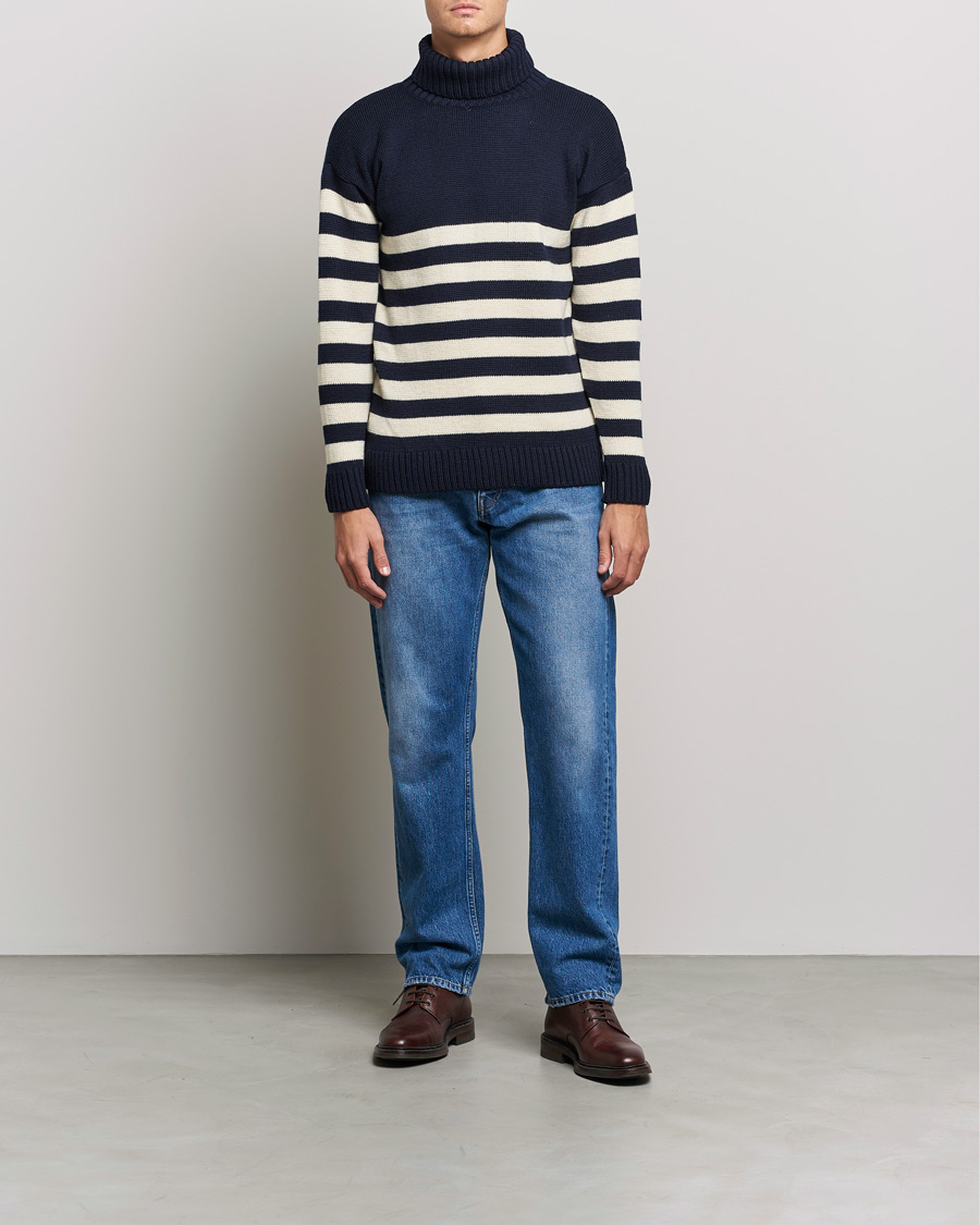 Herr | Tröjor | Gloverall | Breton Submariner Wool Rollneck Navy/Ecru