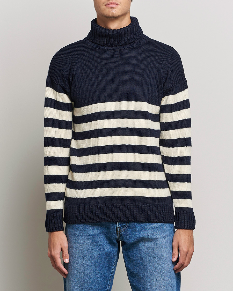 Herr | Tröjor | Gloverall | Breton Submariner Wool Rollneck Navy/Ecru