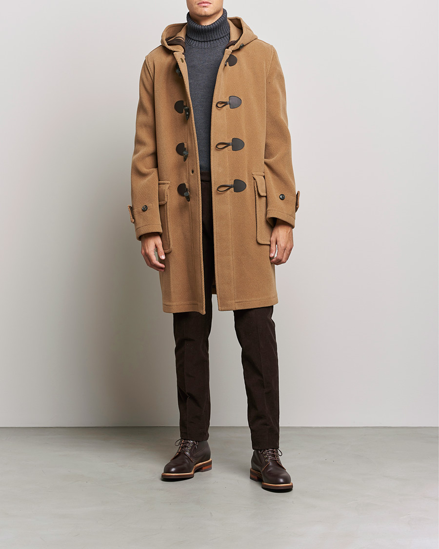 Herr | Jackor | Gloverall | Edmund Herringbone Wool Duffle Camel