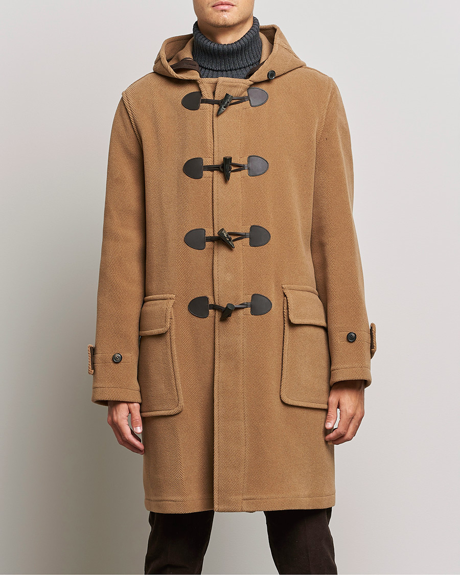 Herr | Jackor | Gloverall | Edmund Herringbone Wool Duffle Camel
