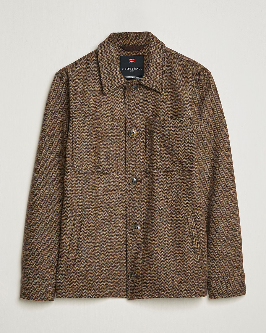 Herr | Jackor | Gloverall | Walter Herringbone Wool Shirt Jacket Tan