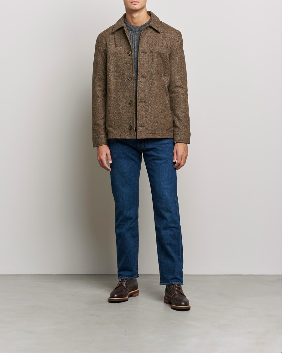 Herr | Jackor | Gloverall | Walter Herringbone Wool Shirt Jacket Tan