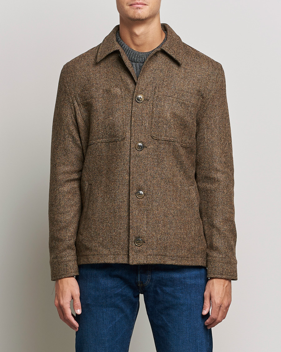 Herr | Jackor | Gloverall | Walter Herringbone Wool Shirt Jacket Tan
