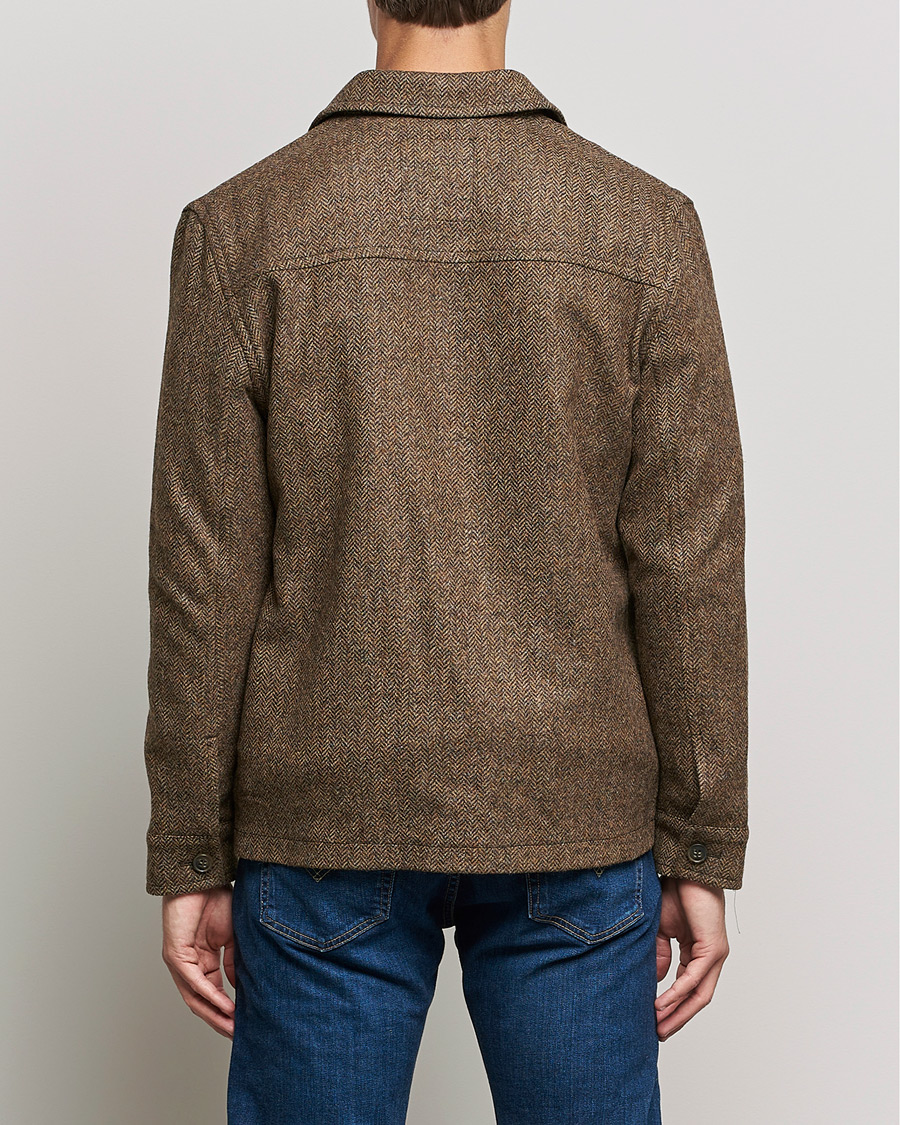 Herr | Jackor | Gloverall | Walter Herringbone Wool Shirt Jacket Tan
