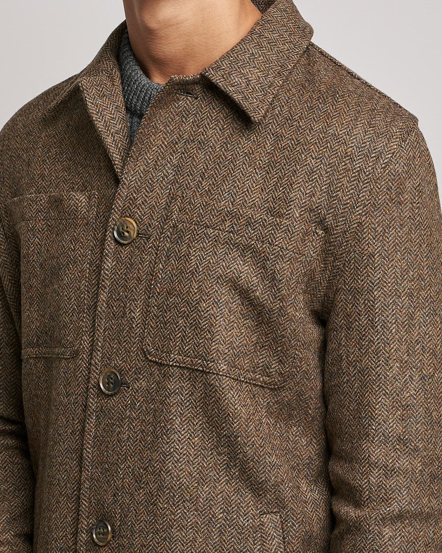 Herr | Jackor | Gloverall | Walter Herringbone Wool Shirt Jacket Tan