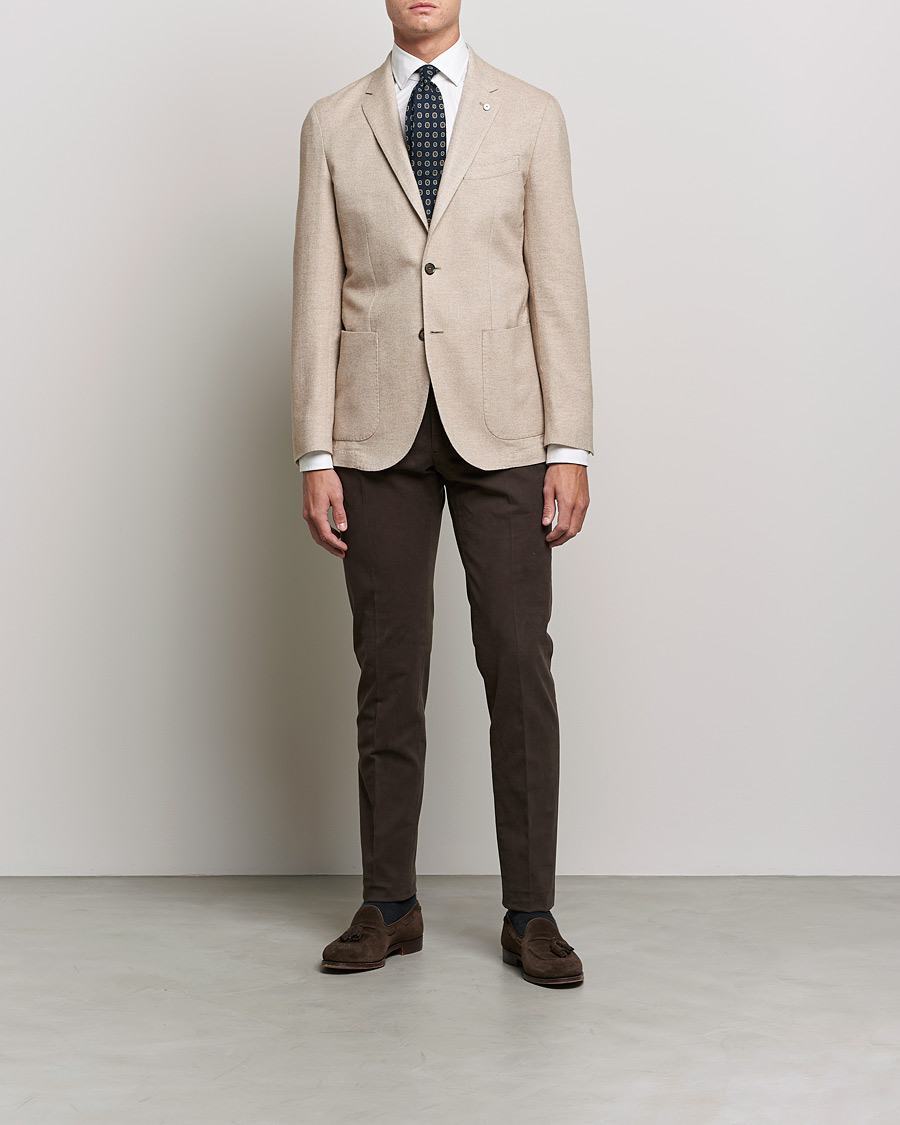 Herr | Kavajer | L.B.M. 1911 | Jack Herringbone Soft Cotton Blazer Beige