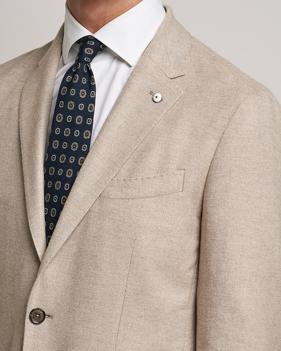 Herr | Kavajer | L.B.M. 1911 | Jack Herringbone Soft Cotton Blazer Beige
