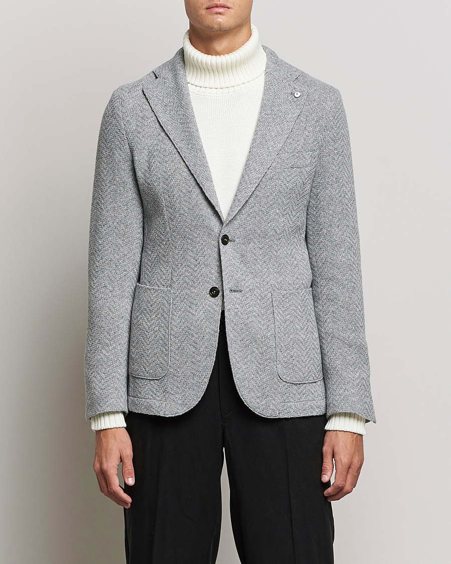 Herr | Kavajer | L.B.M. 1911 | Punto Knitted Wool Structure Blazer Grey