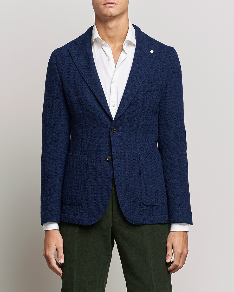 Herr | Kavajer | L.B.M. 1911 | Punto Knitted Wool Structure Blazer Navy
