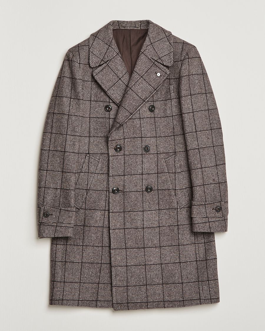 Herr | Jackor | L.B.M. 1911 | Double Breasted Checked Wool Coat Brown
