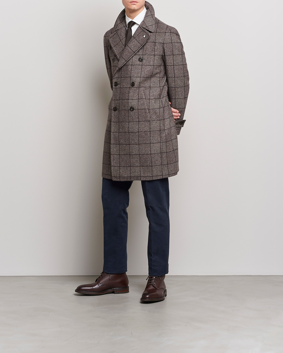 Herr | Jackor | L.B.M. 1911 | Double Breasted Checked Wool Coat Brown
