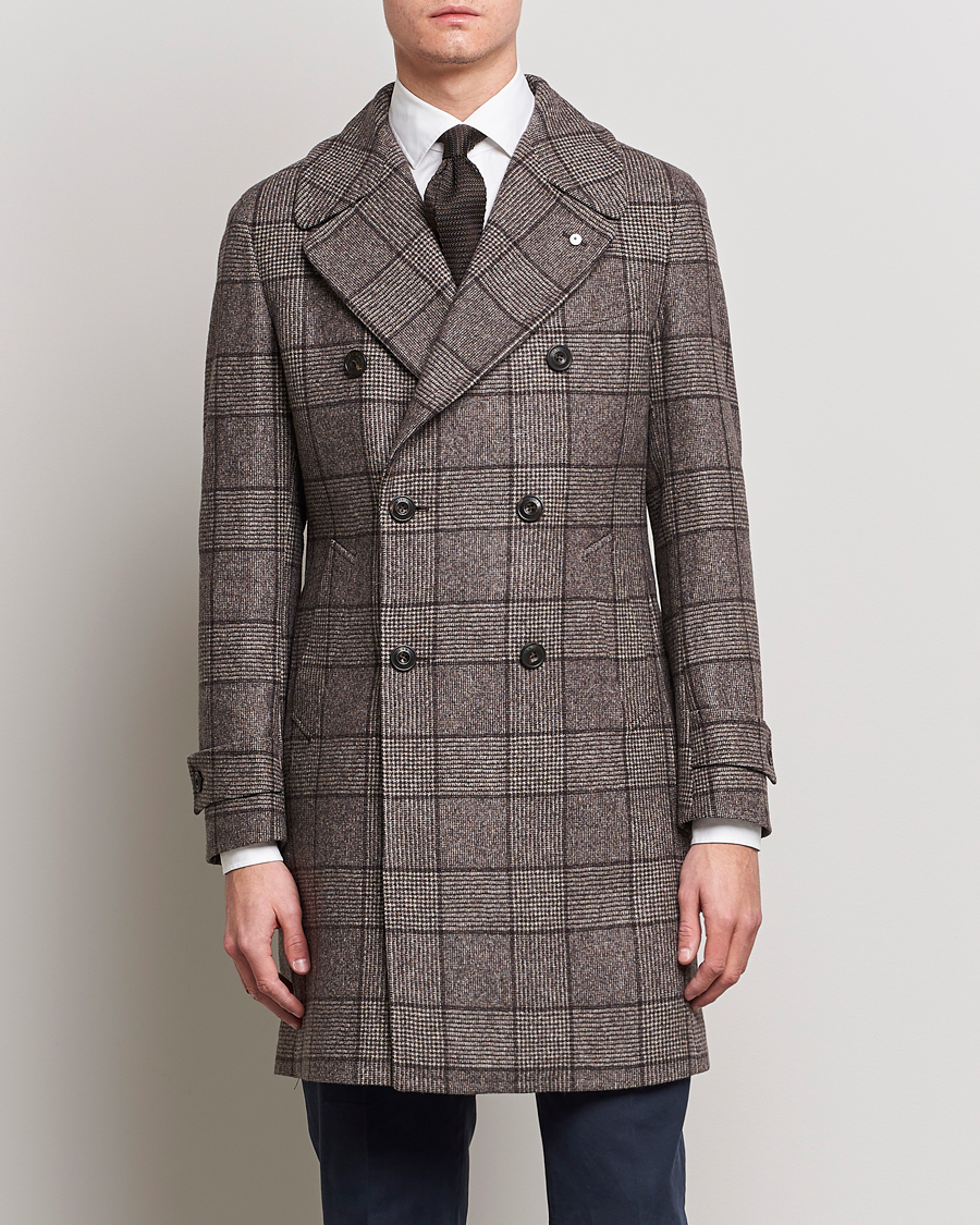 Herr | Jackor | L.B.M. 1911 | Double Breasted Checked Wool Coat Brown