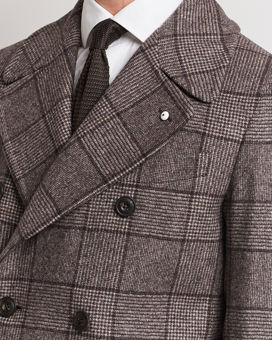 Herr | Jackor | L.B.M. 1911 | Double Breasted Checked Wool Coat Brown