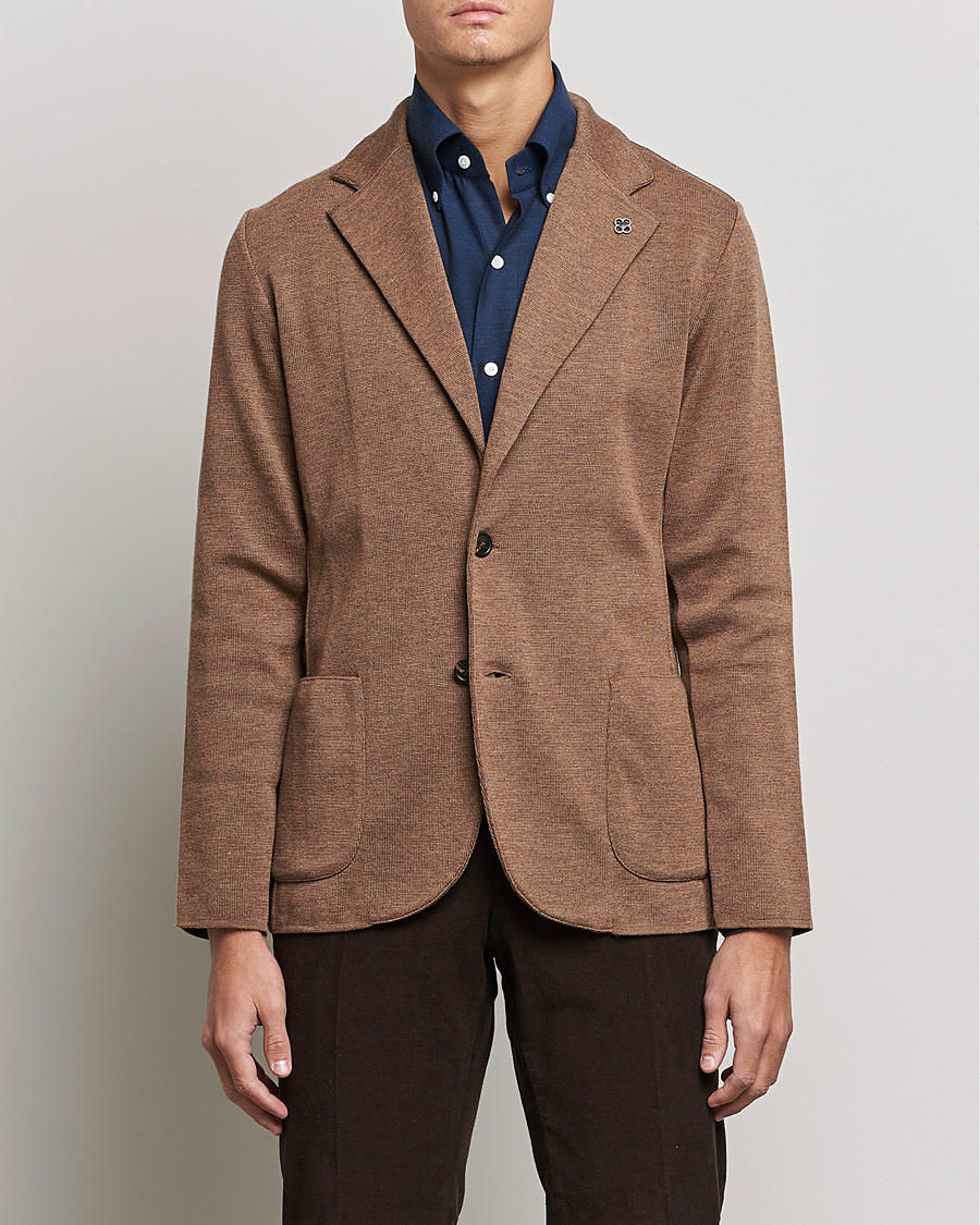 Herr | Stickade kavajer | Lardini | Knitted Wool Blazer Light Brown