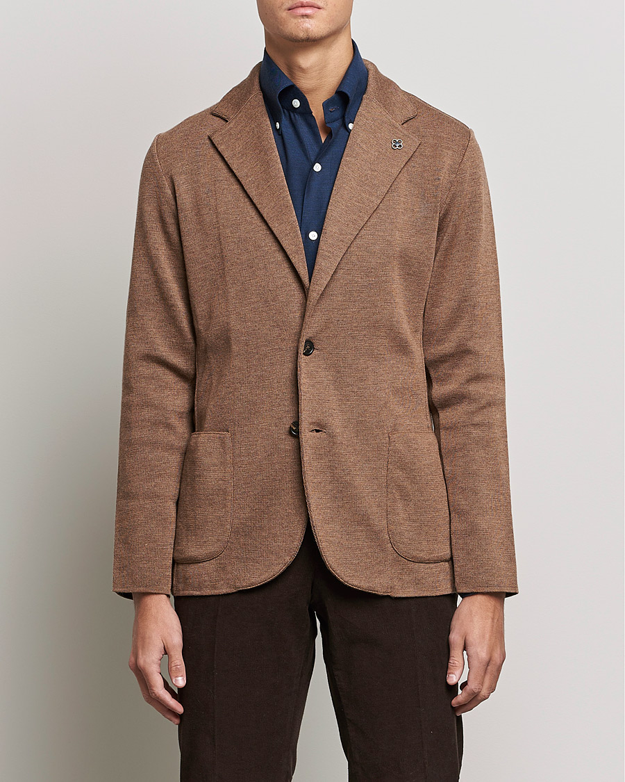 Herr | Kavajer | Lardini | Knitted Wool Blazer Light Brown