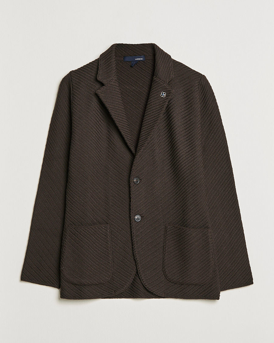 Herr | Stickade kavajer | Lardini | Structured Knitted Wool Blazer Dark Brown