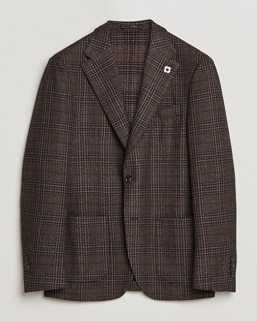 Herr | Kavajer | Lardini | Checked Patch Pocket Wool/Silk Blazer Brown