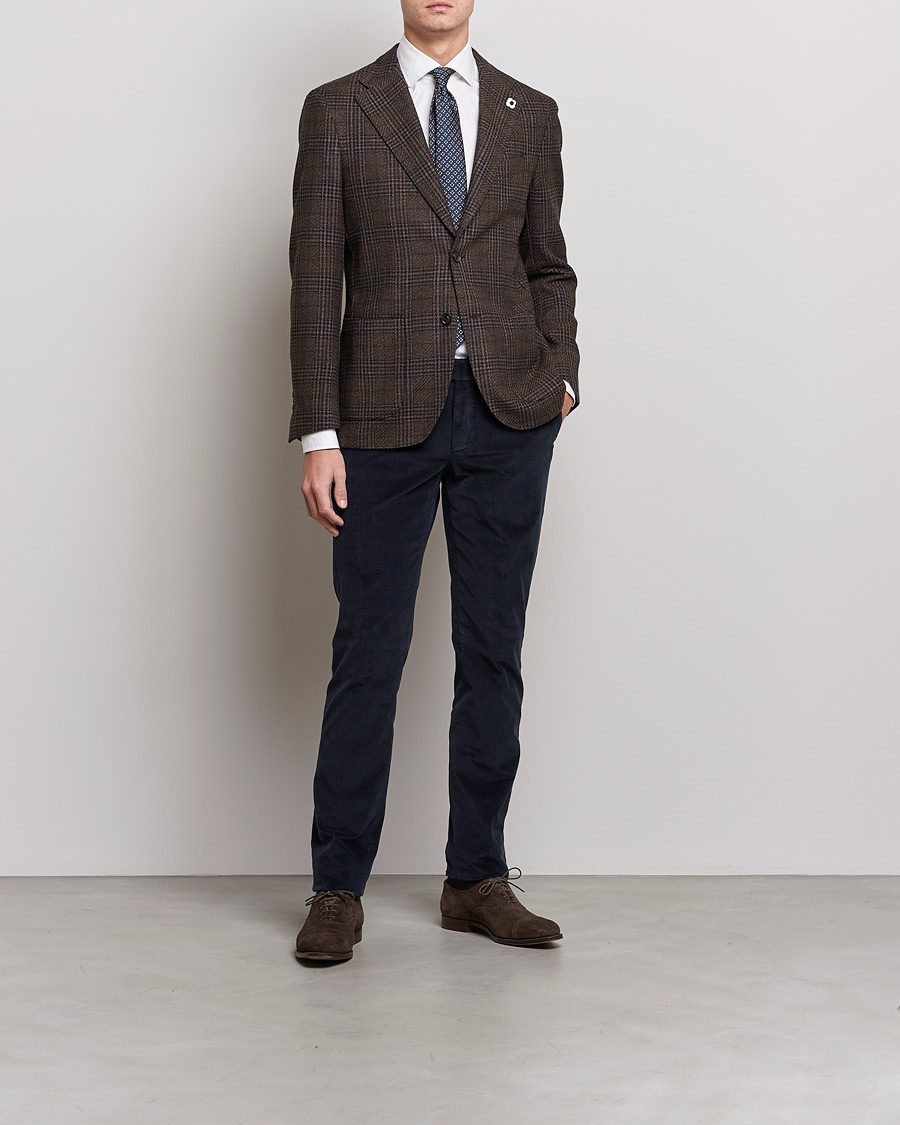 Herr | Kavajer | Lardini | Checked Patch Pocket Wool/Silk Blazer Brown