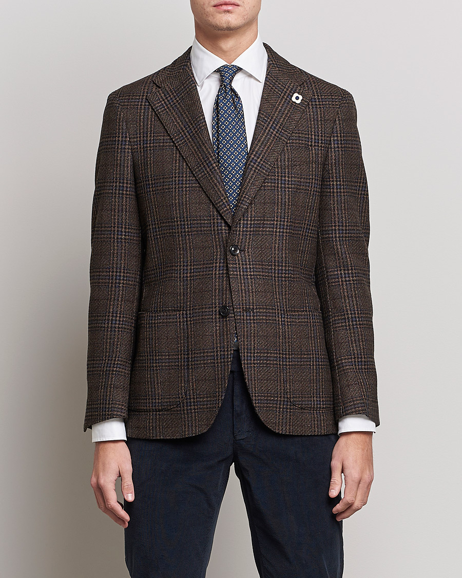Herr | Kavajer | Lardini | Checked Patch Pocket Wool/Silk Blazer Brown