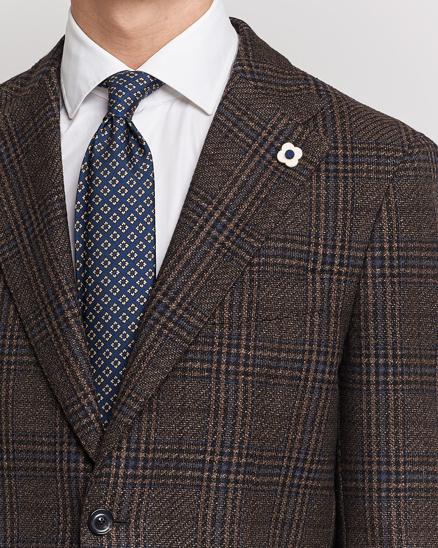 Herr | Kavajer | Lardini | Checked Patch Pocket Wool/Silk Blazer Brown