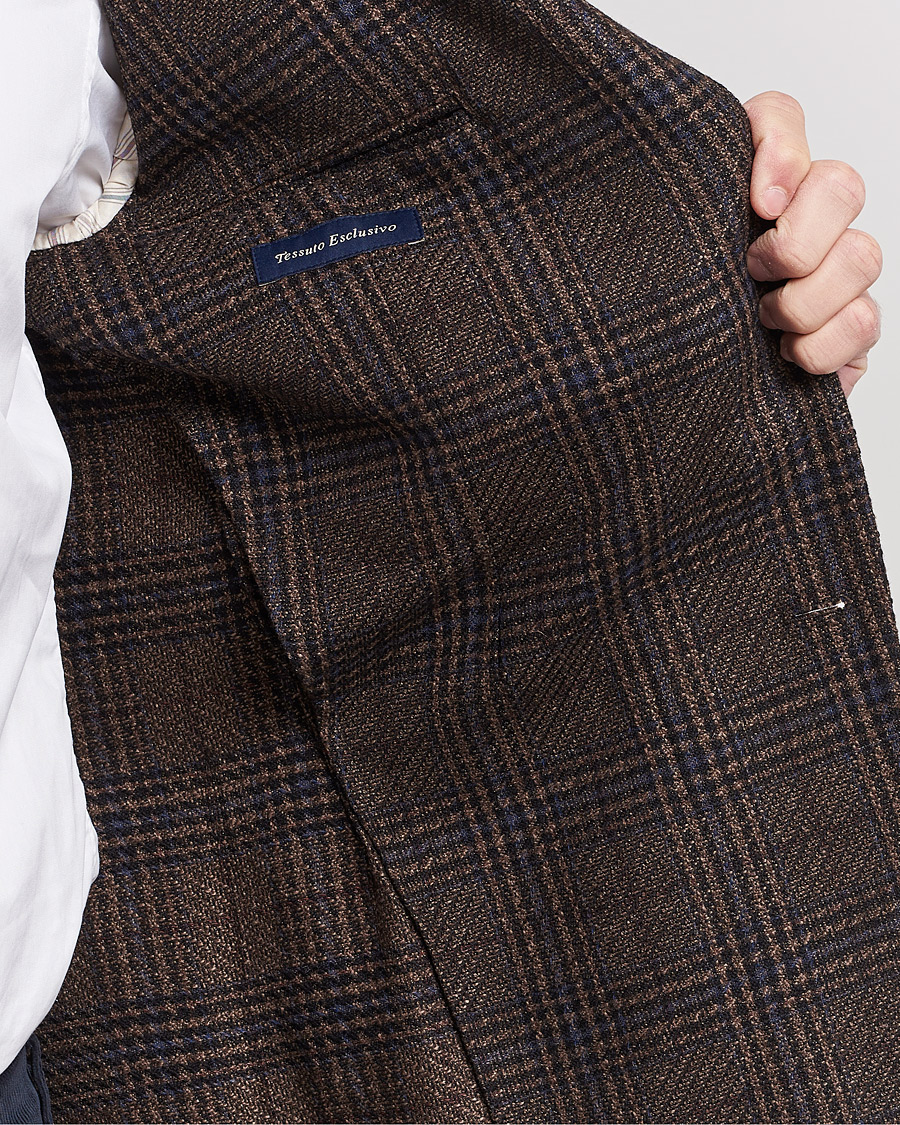 Herr | Kavajer | Lardini | Checked Patch Pocket Wool/Silk Blazer Brown