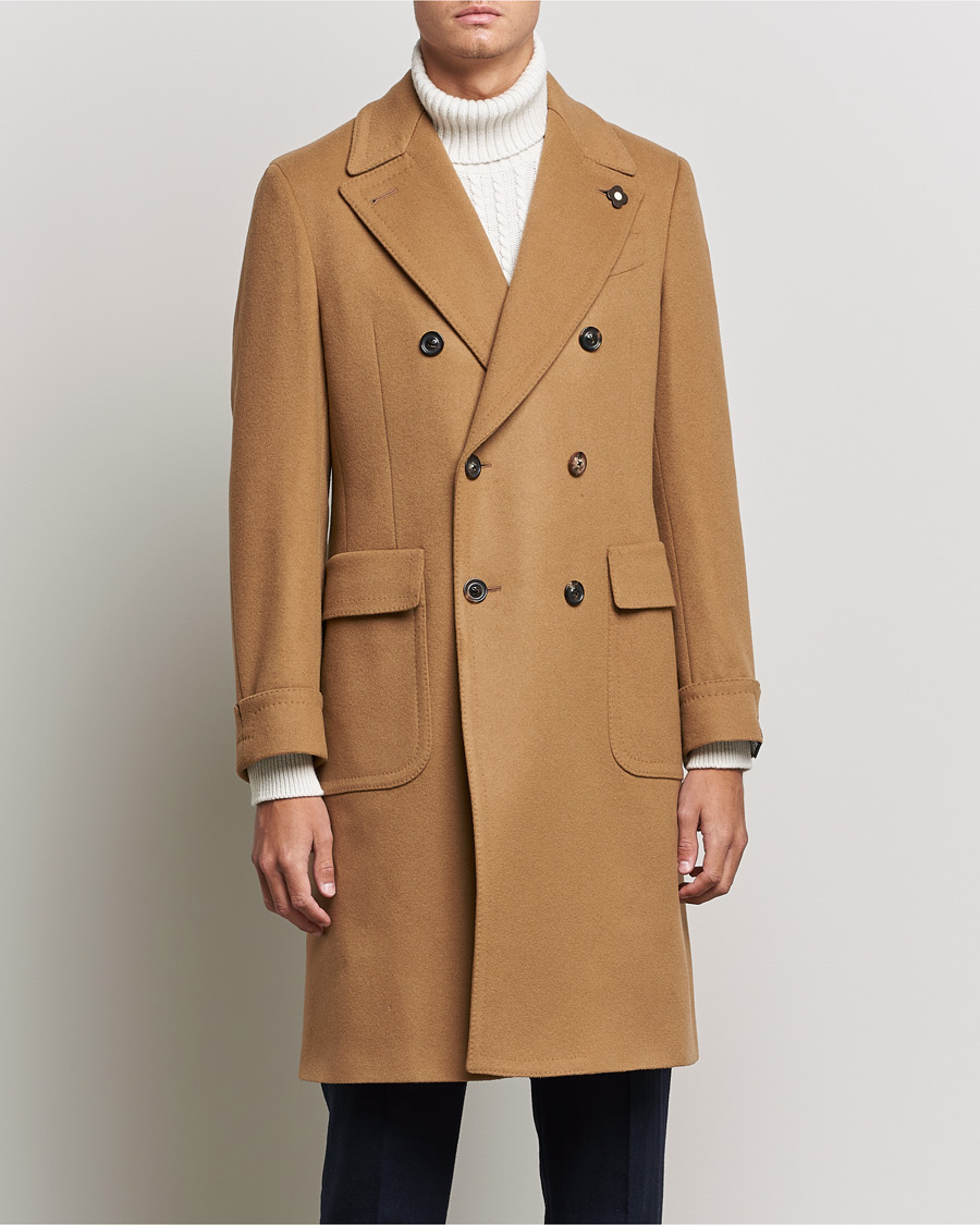 Herr | Jackor | Lardini | Ulster Double Breasted Wool Coat Camel