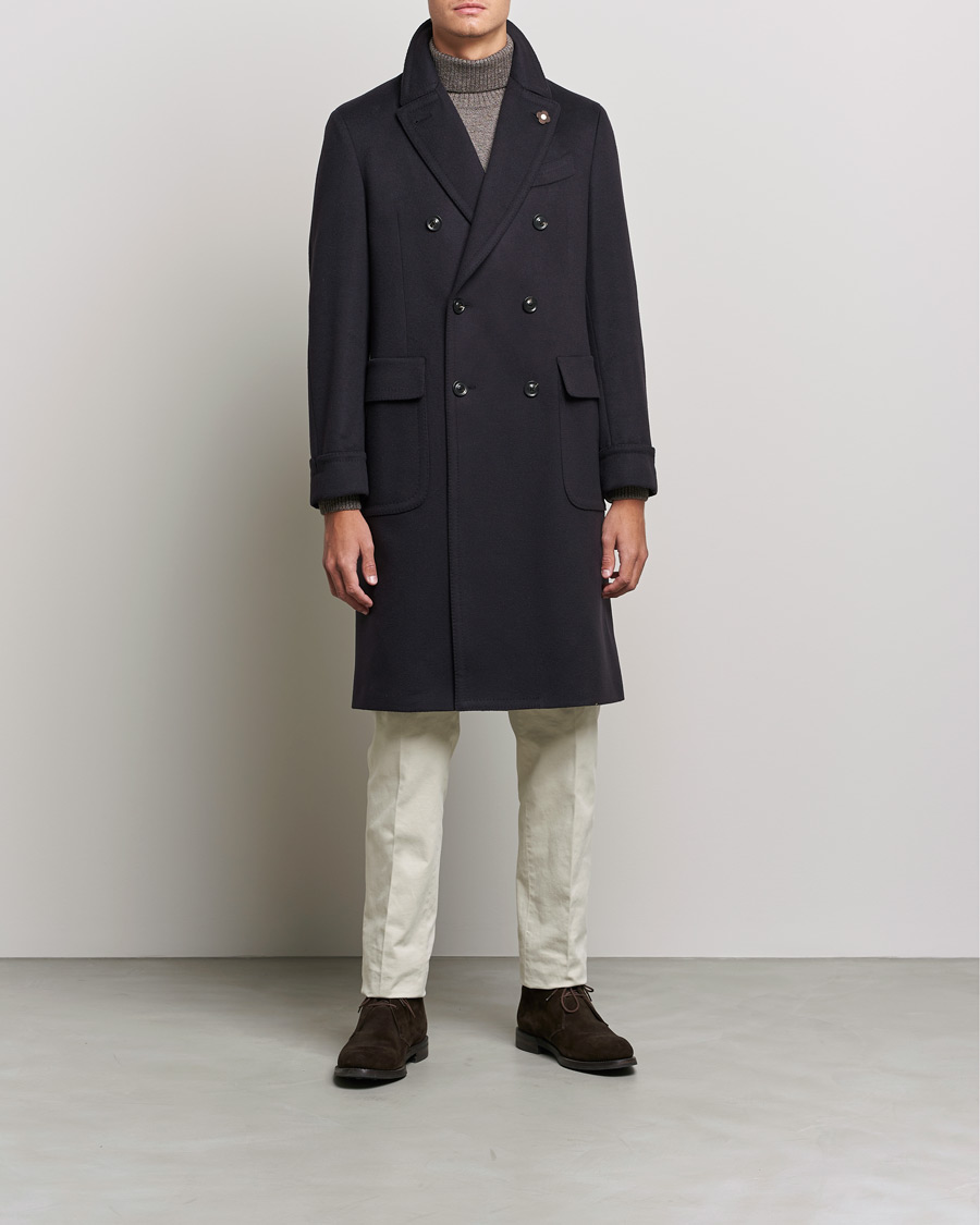 Herr | Jackor | Lardini | Ulster Double Breasted Wool Coat Navy