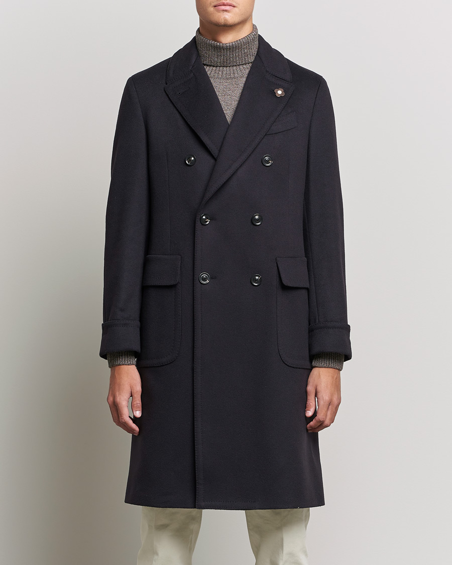Herr | Jackor | Lardini | Ulster Double Breasted Wool Coat Navy