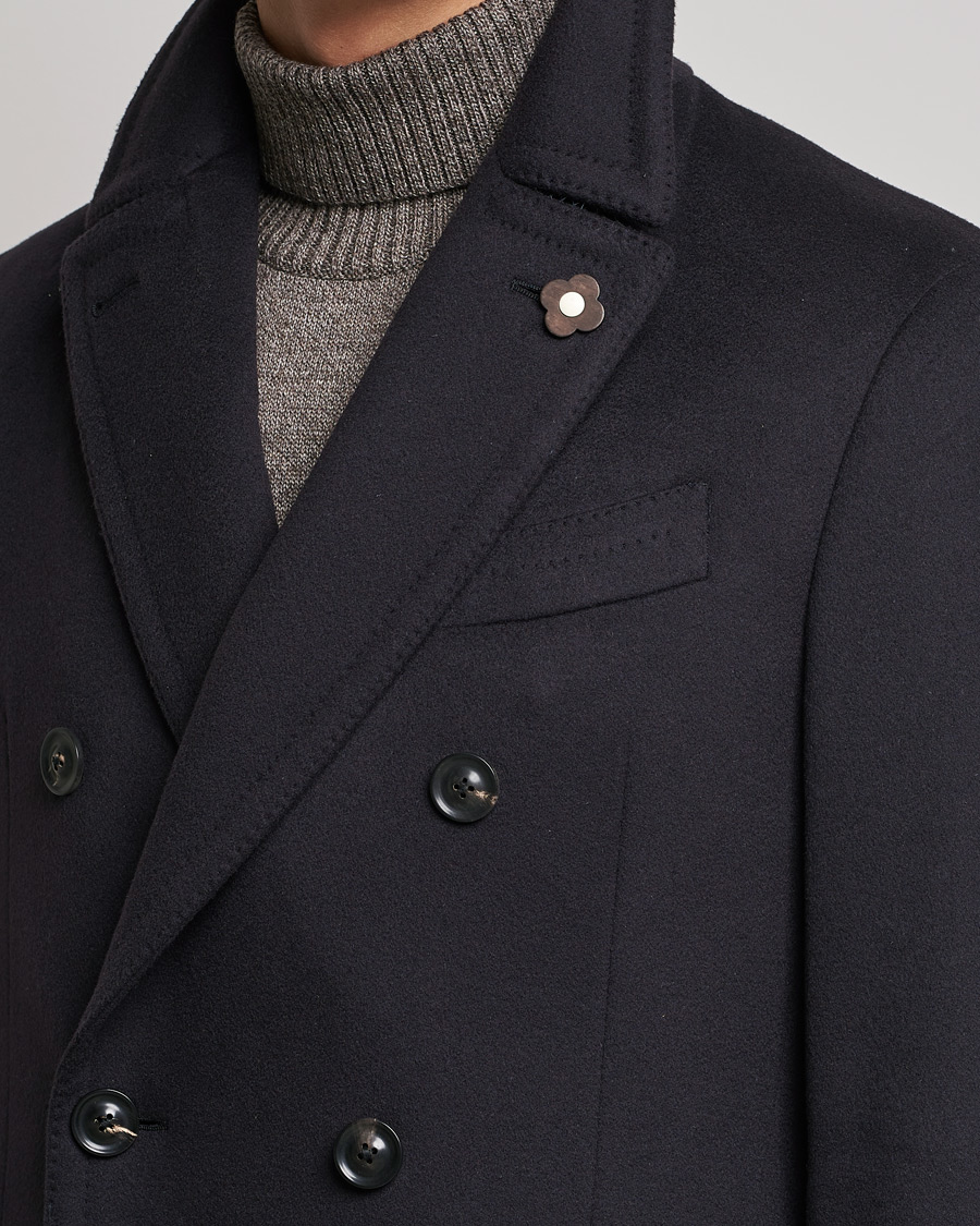 Herr | Jackor | Lardini | Ulster Double Breasted Wool Coat Navy