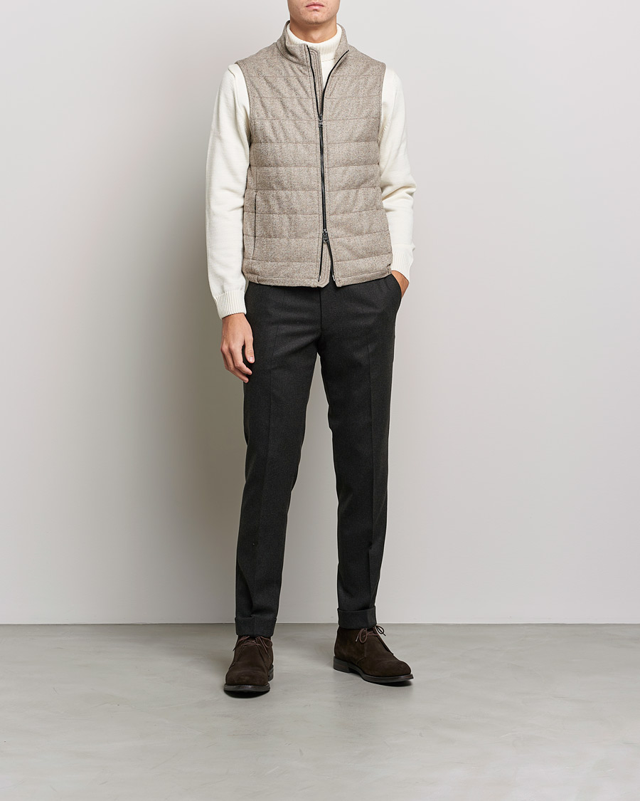 Herr | Jackor | Oscar Jacobson | Liner EVO Wool Herringbone Waistcoat Beige