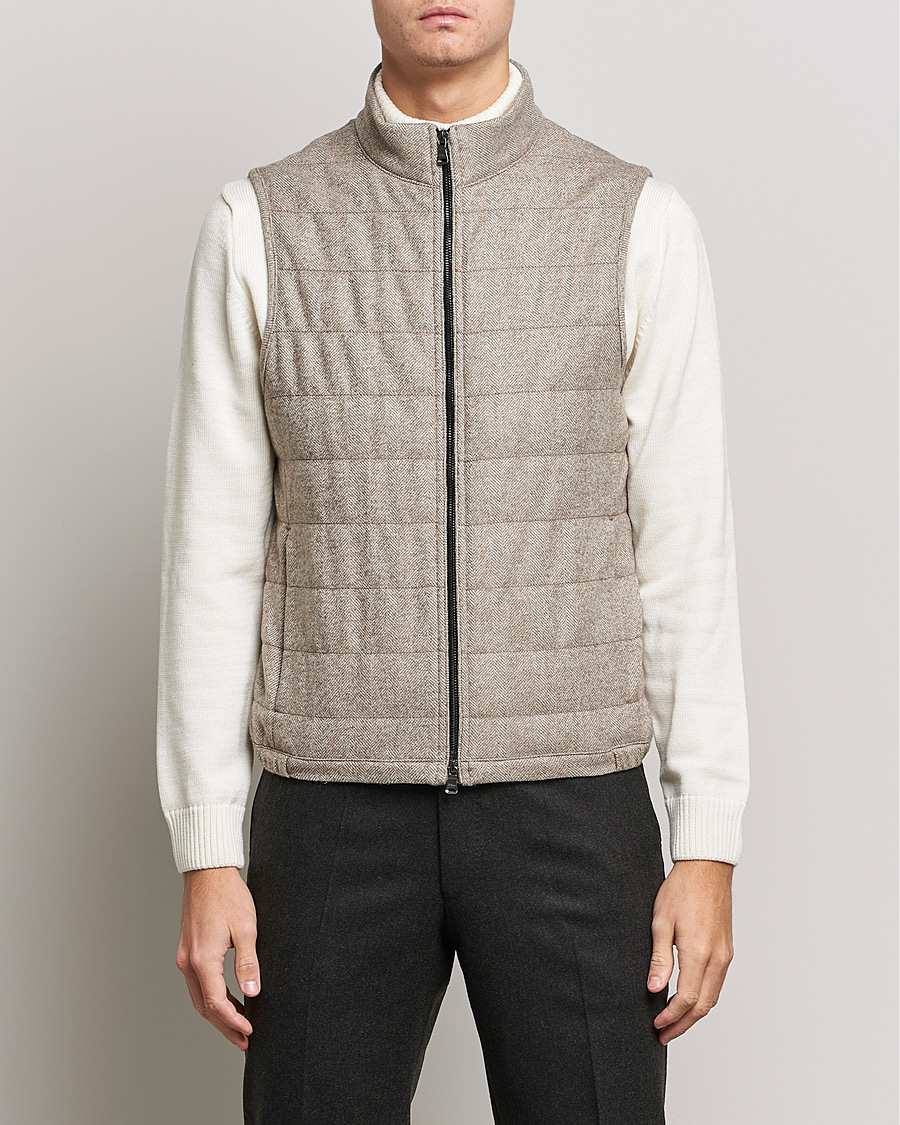 Herr | Jackor | Oscar Jacobson | Liner EVO Wool Herringbone Waistcoat Beige