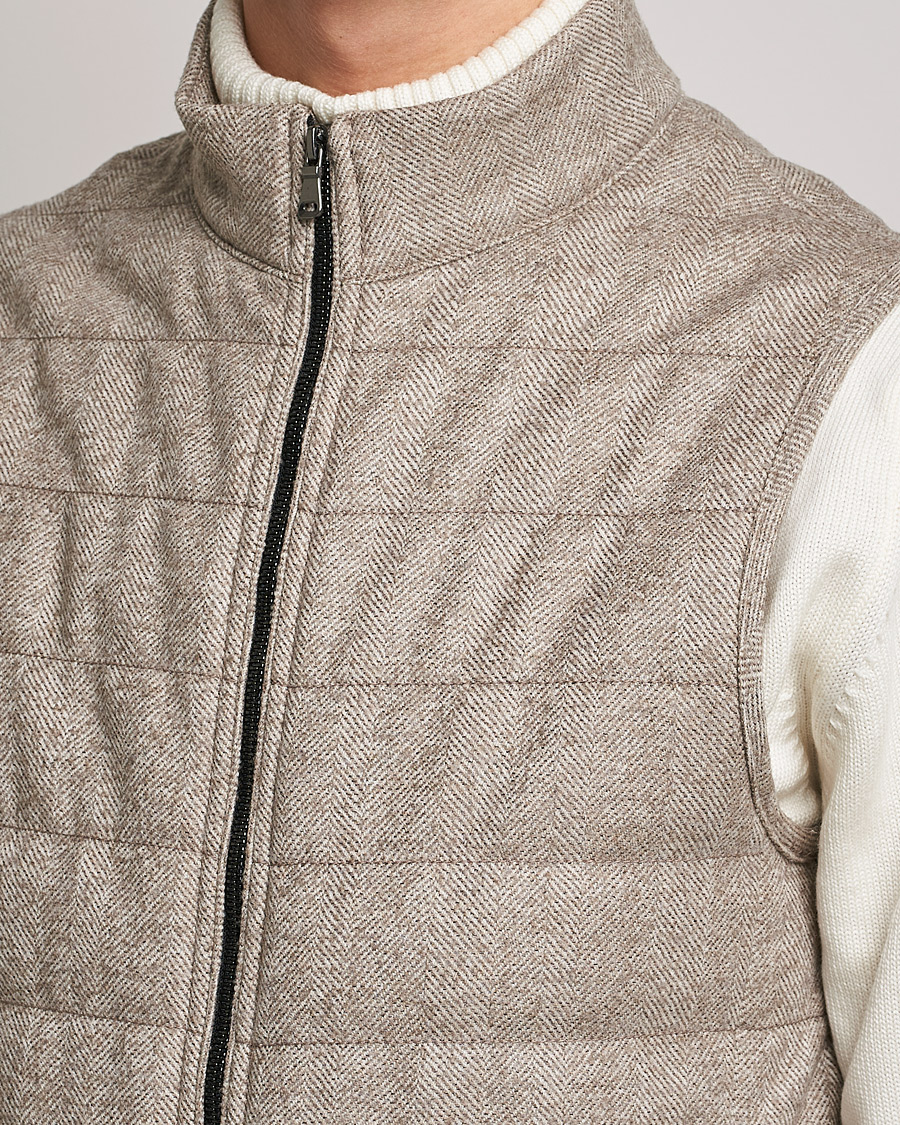 Herr | Jackor | Oscar Jacobson | Liner EVO Wool Herringbone Waistcoat Beige
