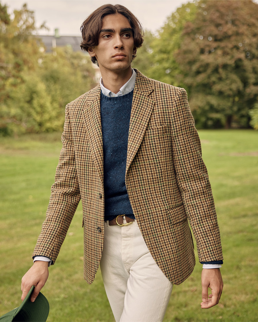 Herr | Kavajer | Oscar Jacobson | Freeman Moon Houndstooth Tweed Blazer Beige