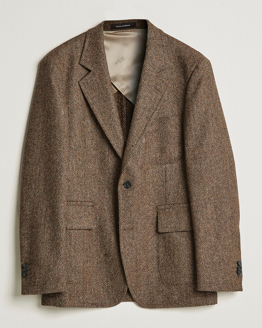 Herr | Kavajer | Oscar Jacobson | Fares Moon Herringbone Tweed Blazer Brown