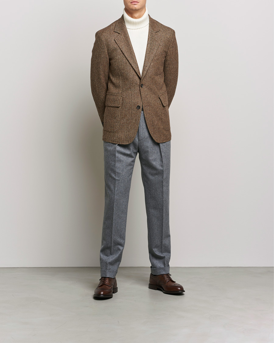 Herr | Kavajer | Oscar Jacobson | Fares Moon Herringbone Tweed Blazer Brown